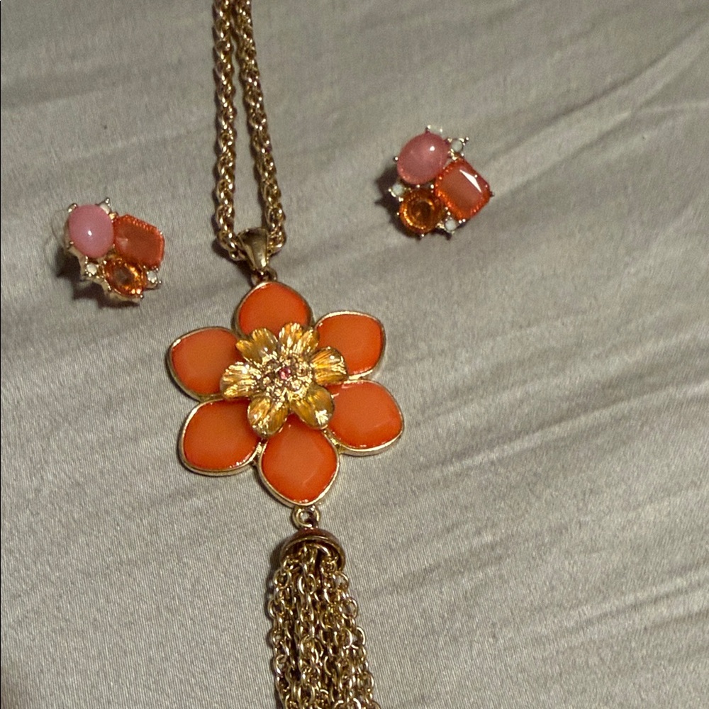 Gold and Orange Floral Necklace Set